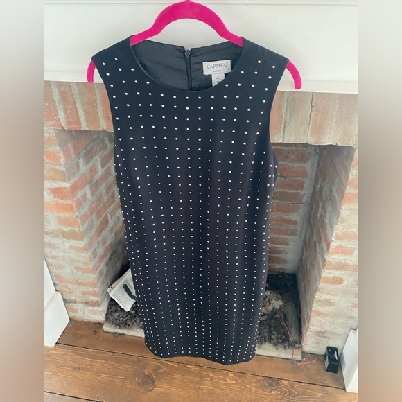 Carmen Marc Valvo size 4 Black Gold Studded Sheath Sleeveless Dress Perfect​​ - Picture 1 of 6